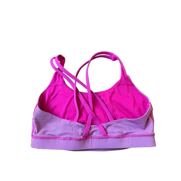 Lululemon Energy Bra Pink White Striped Strappy Back Sports Bra Size 10 - Picture 2 of 4